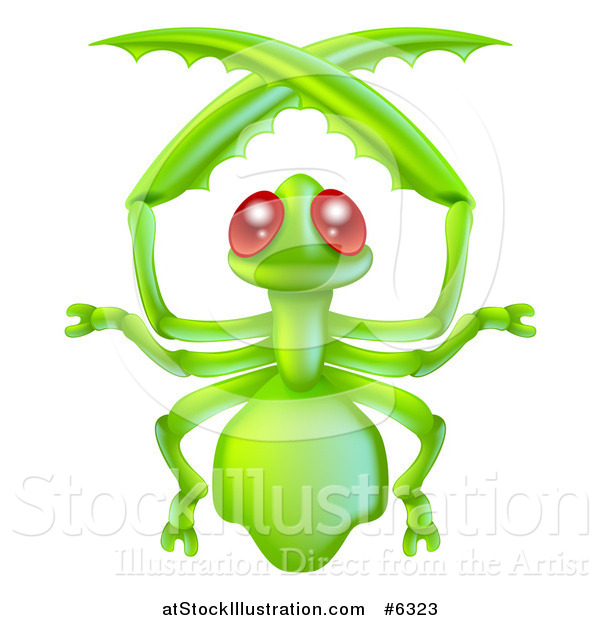 Vector Illustration of a Cute Red Eyed Green Praying Mantis