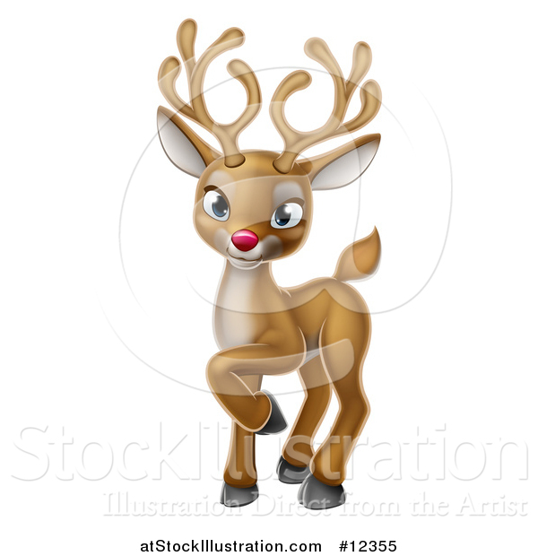 Vector Illustration of a Cute Red Nosed Christmas Reindeer