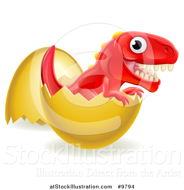 Vector Illustration of a Cute Red Tyrannosaurus Rex Dinosaur Hatching