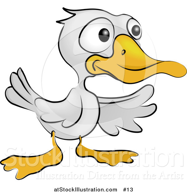 Vector Illustration of a Cute White Duck with an Orange Beak and Feet
