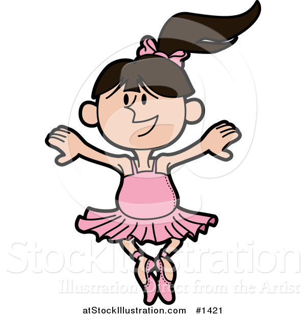 Vector Illustration of a Dancing Ballerina in a Pink Tutu and Slippers, Performing During Ballet Class