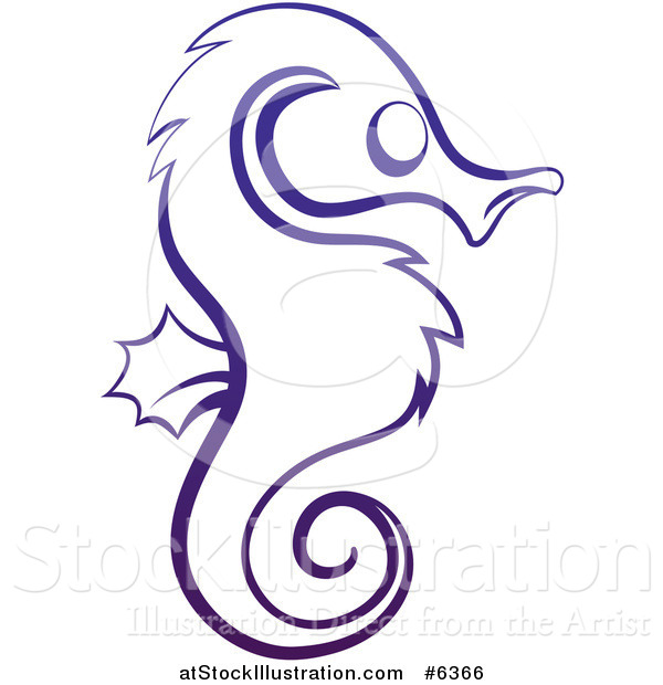 Vector Illustration of a Dark Blue Sketched Seahorse in Profile