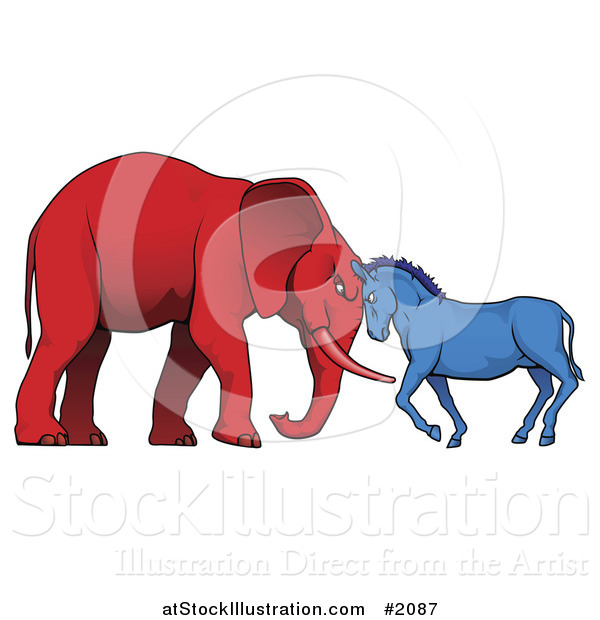 Vector Illustration of a Democratic Donkey and Republican Elephant Facing off