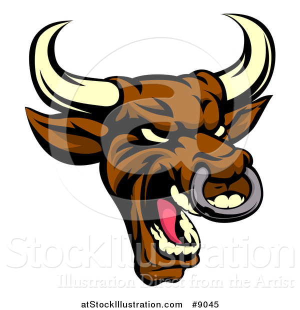 Vector Illustration of a Demonic Roaring Brown Bull Mascot Head