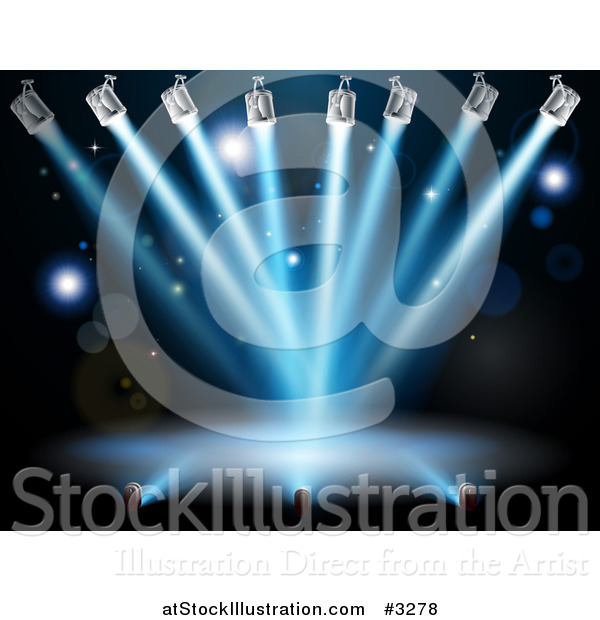 Vector Illustration of a Deserted Stage Illuminated with Blue Lights