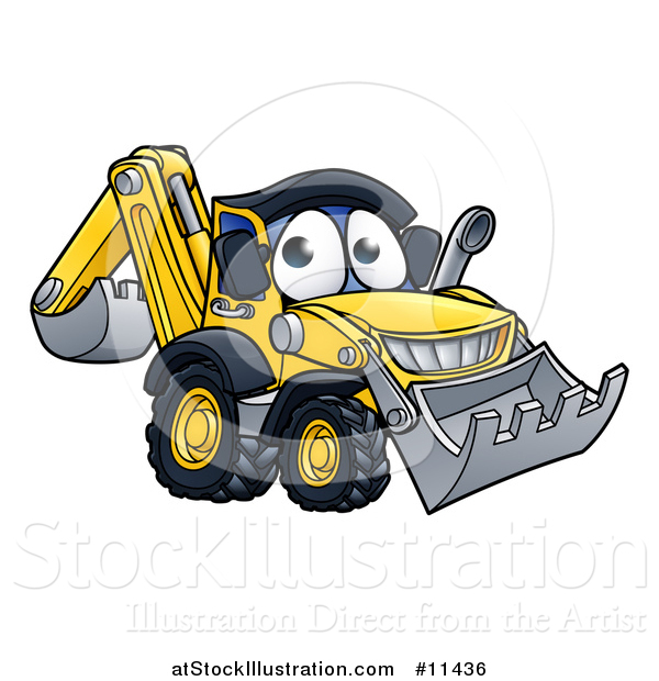 Vector Illustration of a Digger Bulldozer Mascot