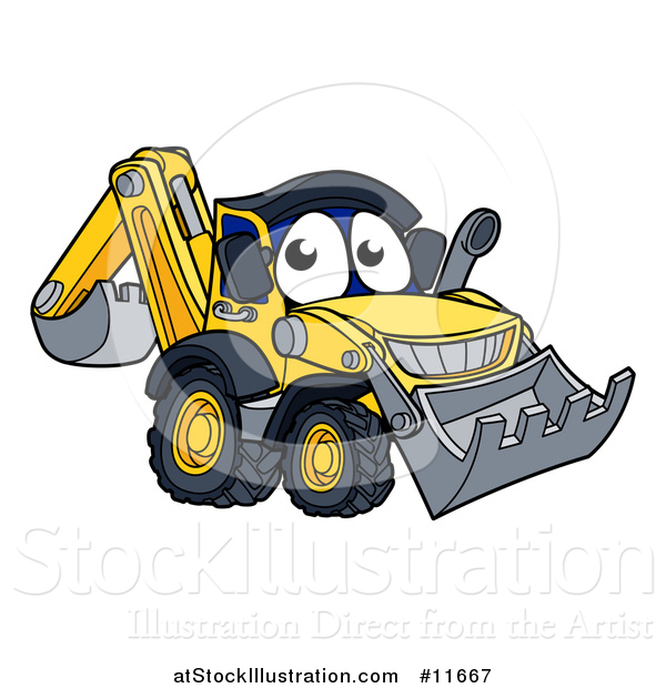 Vector Illustration of a Digger Bulldozer Mascot