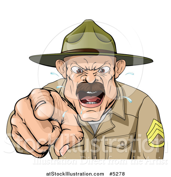 Vector Illustration of a Drill Sargent Spitting and Shouting