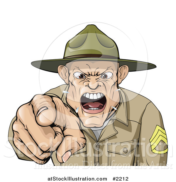 Vector Illustration of a Drill Sargent Spitting As He Shouts