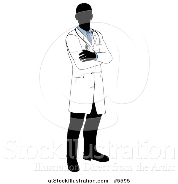 Vector Illustration of a Faceless Male Doctor with Folded Arms