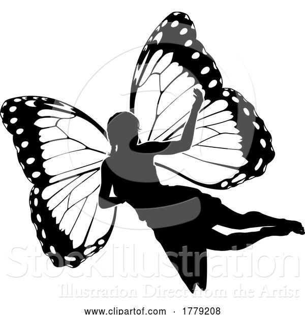 Vector Illustration of a Fairy in Silhouette with Butterfly Wings