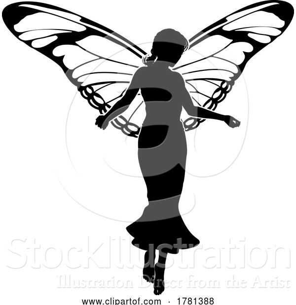 Vector Illustration of a Fairy in Silhouette with Butterfly Wings