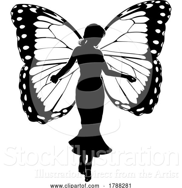 Vector Illustration of a Fairy in Silhouette with Butterfly Wings