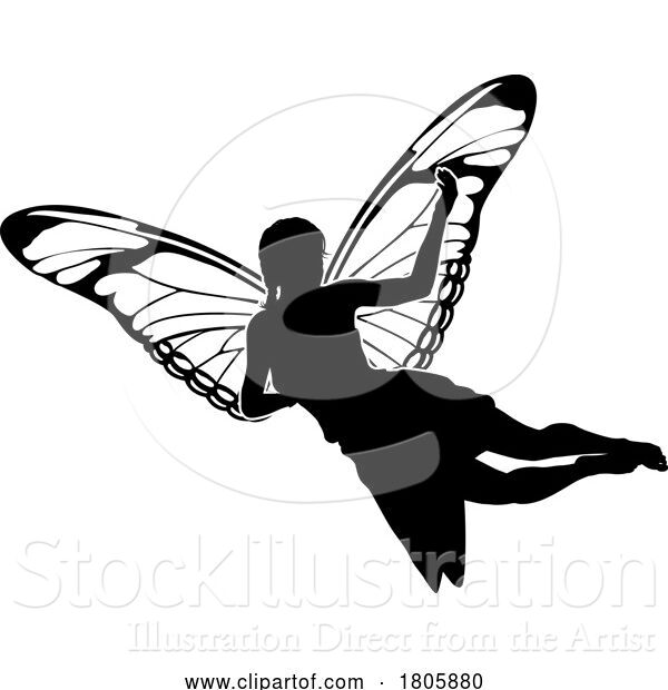 Vector Illustration of a Fairy in Silhouette with Butterfly Wings