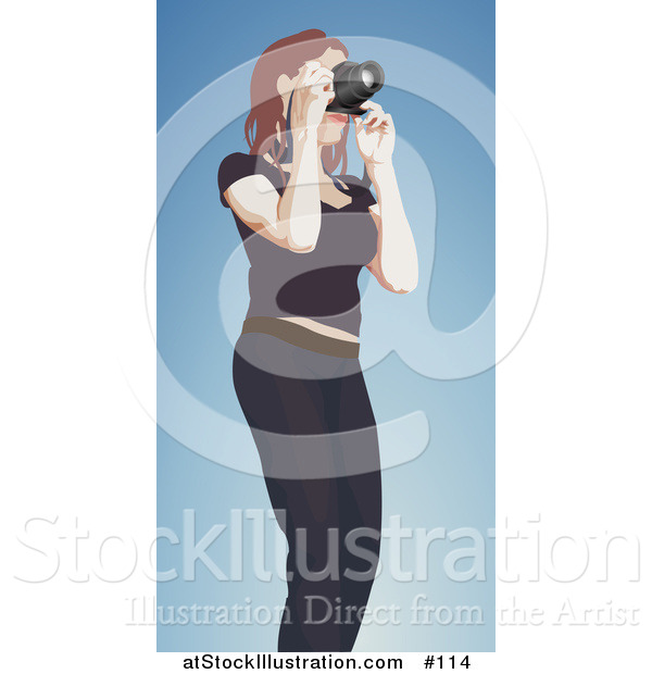 Vector Illustration of a Female Photographer Taking Photograph with Camera