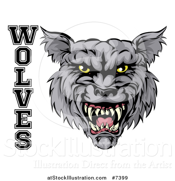 Vector Illustration of a Ferocious Gray Wolf Mascot Head and Text