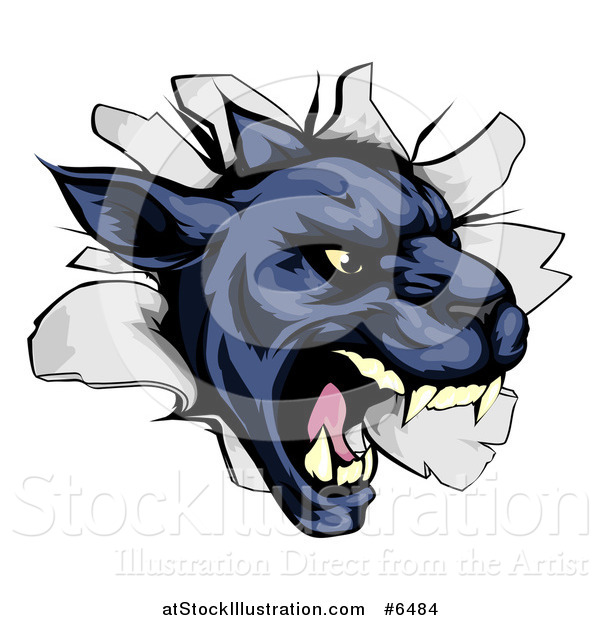 Vector Illustration of a Fierce Black Panther Breaking Through a Wall