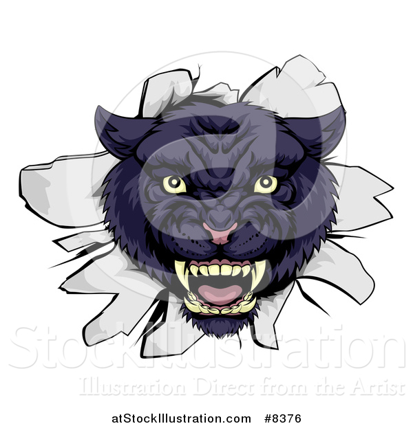 Vector Illustration of a Fierce Black Panther Breaking Through a Wall