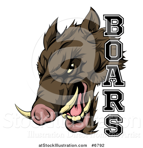 Vector Illustration of a Fierce Brown Boar Mascot Head with Text