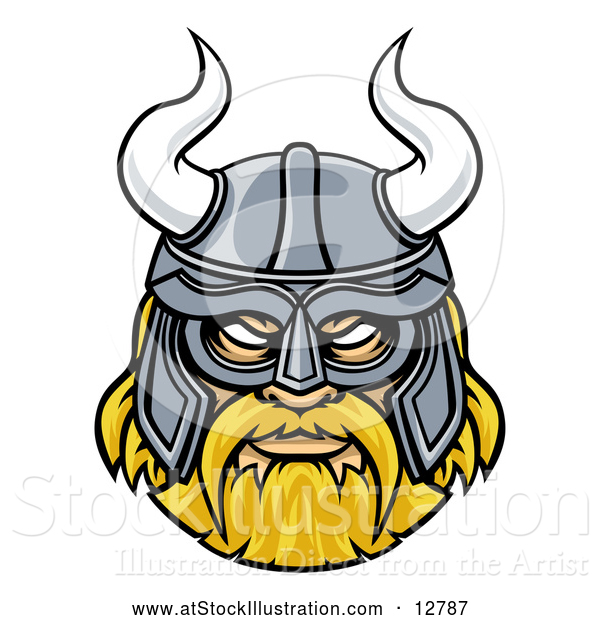 Vector Illustration of a Fierce Viking Warrior Confidently Wearing Horned Helmet