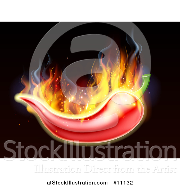Vector Illustration of a Fiery Burning Hot Red Chile Pepper on Black