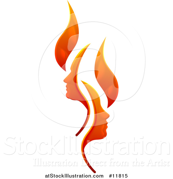 Vector Illustration of a Flame Design with Profiled Faces