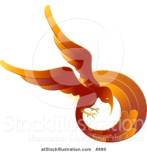 Vector Illustration of a Flaming Red and Orange Phoenix Fire Bird Flying in a Circle, Symbolizing Rebirth