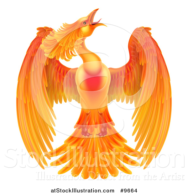 Vector Illustration of a Flying Fiery Phoenix Bird