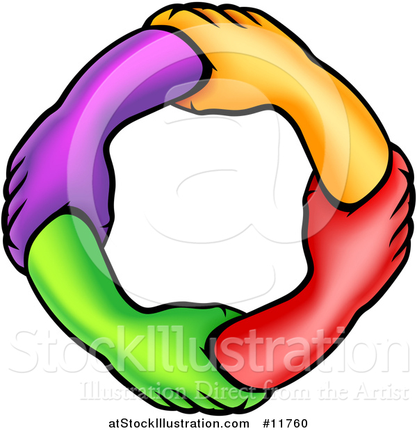 Vector Illustration of a Frame of Colorful Connected Hands