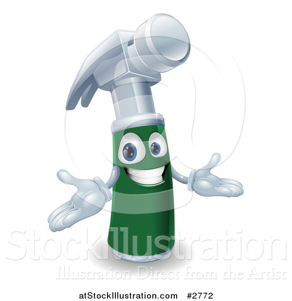 Vector Illustration of a Friendly 3d Green Handled Hammer Character