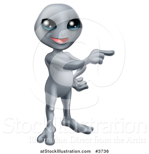 Vector Illustration of a Friendly Gray Alien Pointing