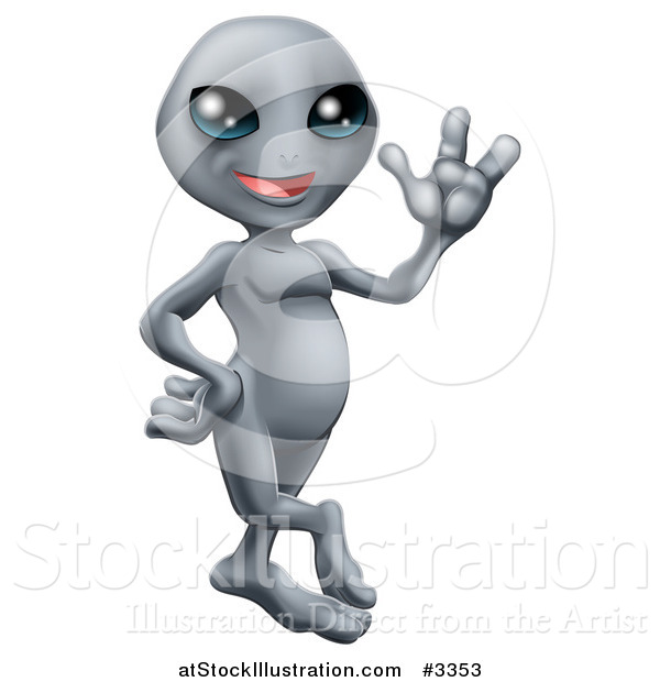 Vector Illustration of a Friendly Gray Alien Waving Hello