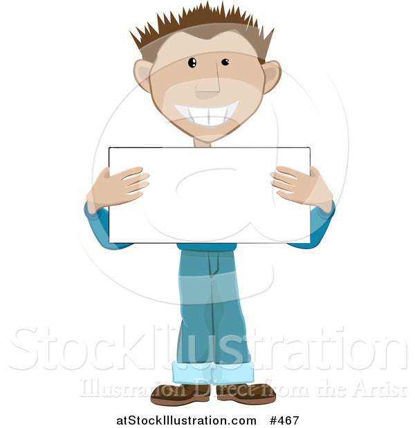 Vector Illustration of a Friendly Guy Holding a Blank Placard Sign