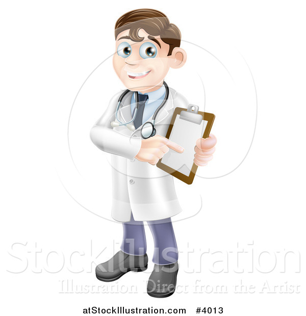 Vector Illustration of a Friendly Male Doctor Holding and Pointing to Medical Chart