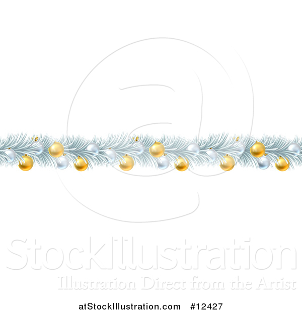 Vector Illustration of a Frozen Christmas Garland with Silver and Gold Bauble Ornaments