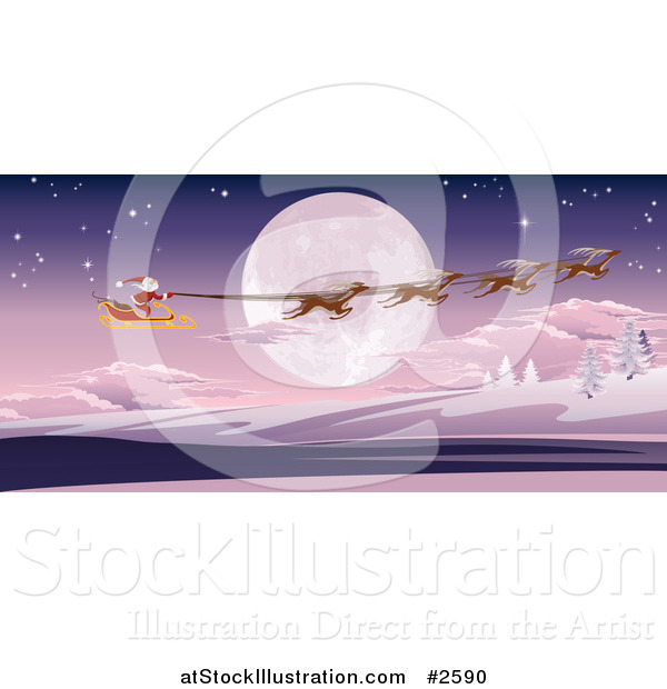 Vector Illustration of a Full Moon and Santas Sleigh