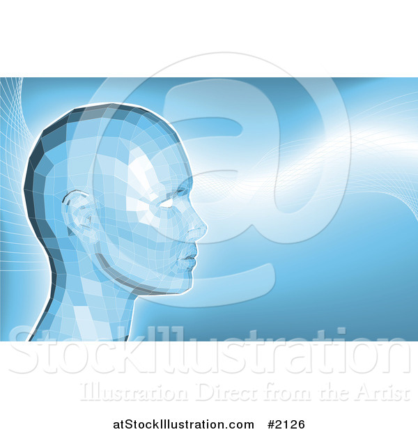 Vector Illustration of a Futuristic Blue Virtual Face in Profile