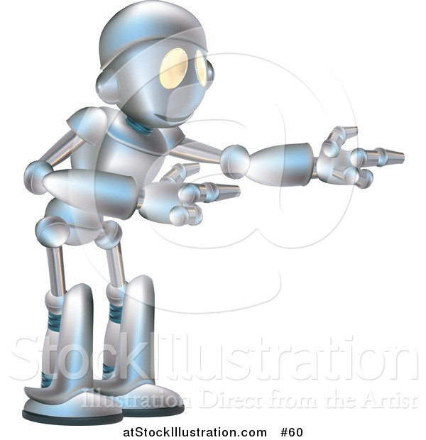 Vector Illustration of a Futuristic Robot Gesturing with Both Arms