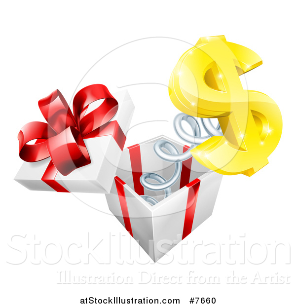 Vector Illustration of a Gift Box with a Springy Usd Currency Symbol