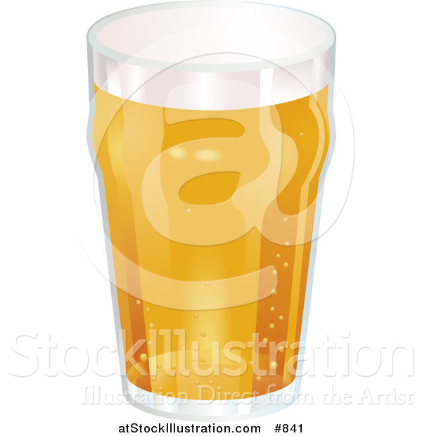 Vector Illustration of a Glass of Frothy Beer with Bubbles Fizzing from the Bottom to the Top