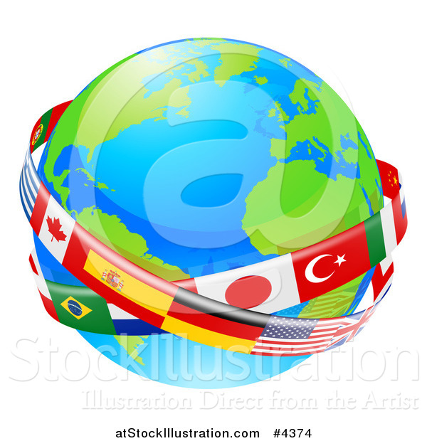 Vector Illustration of a Globe Earth with National Flag Banners