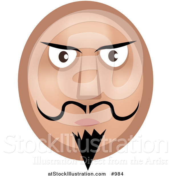 Vector Illustration of a Goatee Emoticon with Mustache and Black Eyebrows - Tan Version