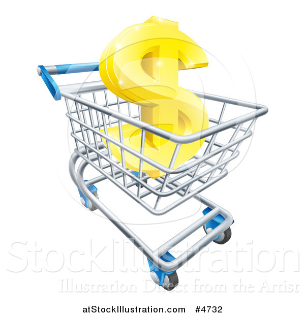 Vector Illustration of a Gold Dollar Symbol in a Shopping Cart