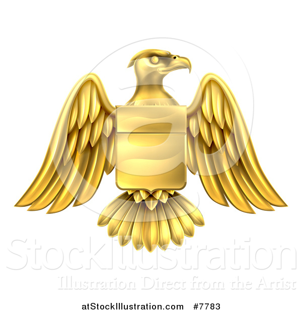 Vector Illustration of a Gold Heraldic Coat of Arms Eagle with a Shield