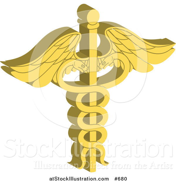 Vector Illustration of a Golden Caduceus with Double Helix Snakes