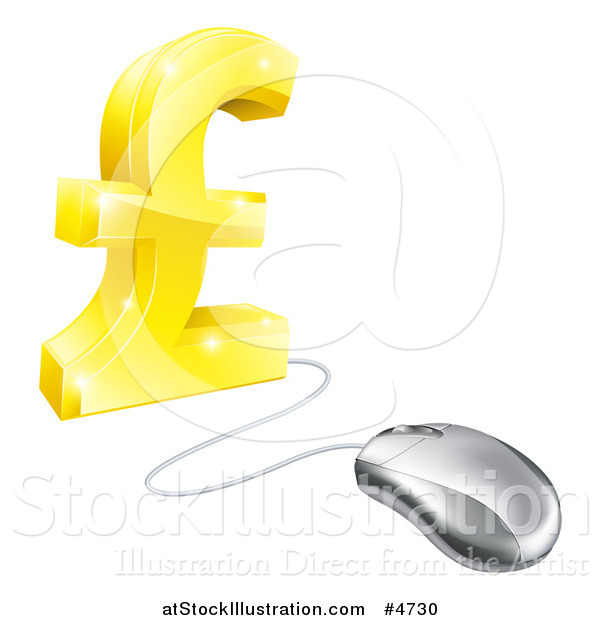 Vector Illustration of a Golden Pound Currency Symbol Connected to a Computer Mouse