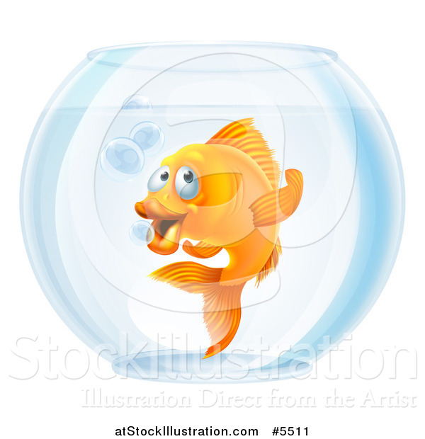 Vector Illustration of a Goldfish Gesturing to Follow in a Bowl