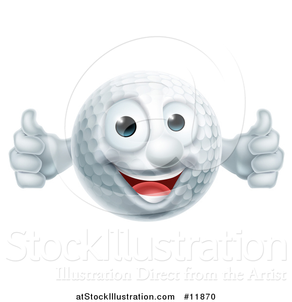 Vector Illustration of a Golf Ball Mascot Giving Two Thumbs up