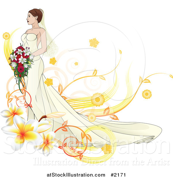 Vector Illustration of a Gorgeous Bride with Floral Elements