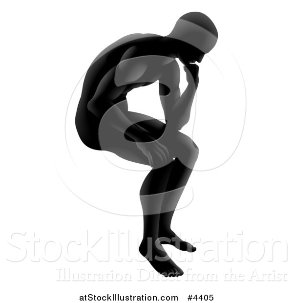 Vector Illustration of a Gradient Black Silhouetted Man in Thought